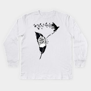 Vintage print with Edgar Alan Poe Poem and Raven Silhouette: Break Free Kids Long Sleeve T-Shirt